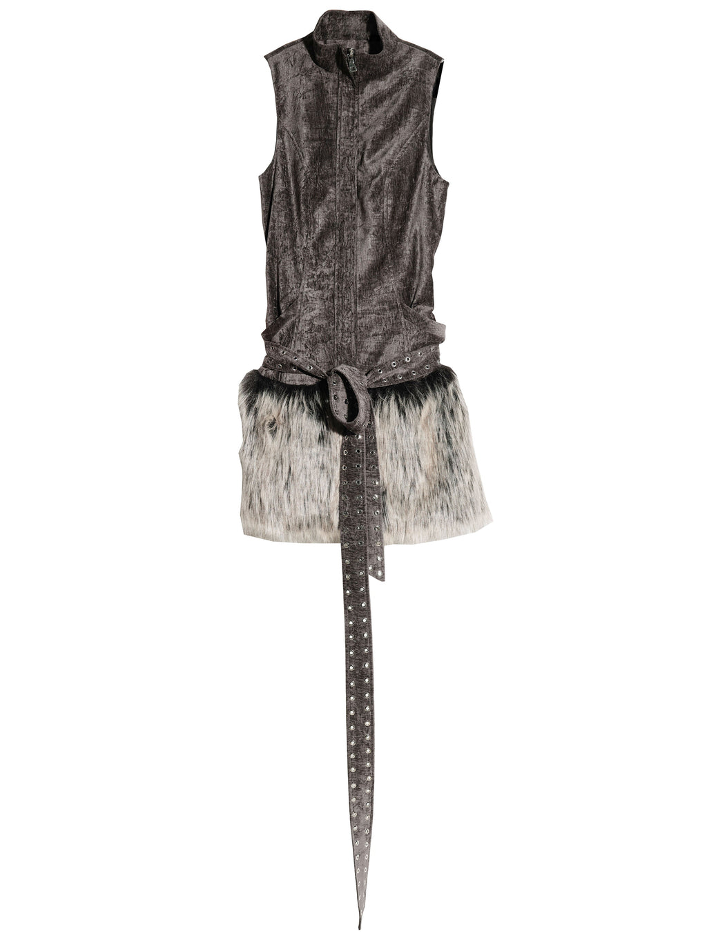 Faux Fur Belted Vest Dress