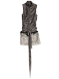 Faux Fur Belted Vest Dress