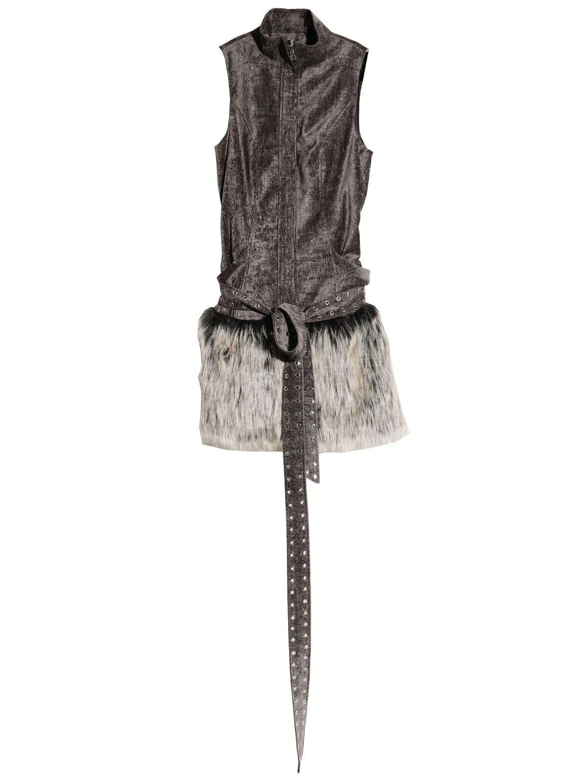 Faux Fur Belted Vest Dress