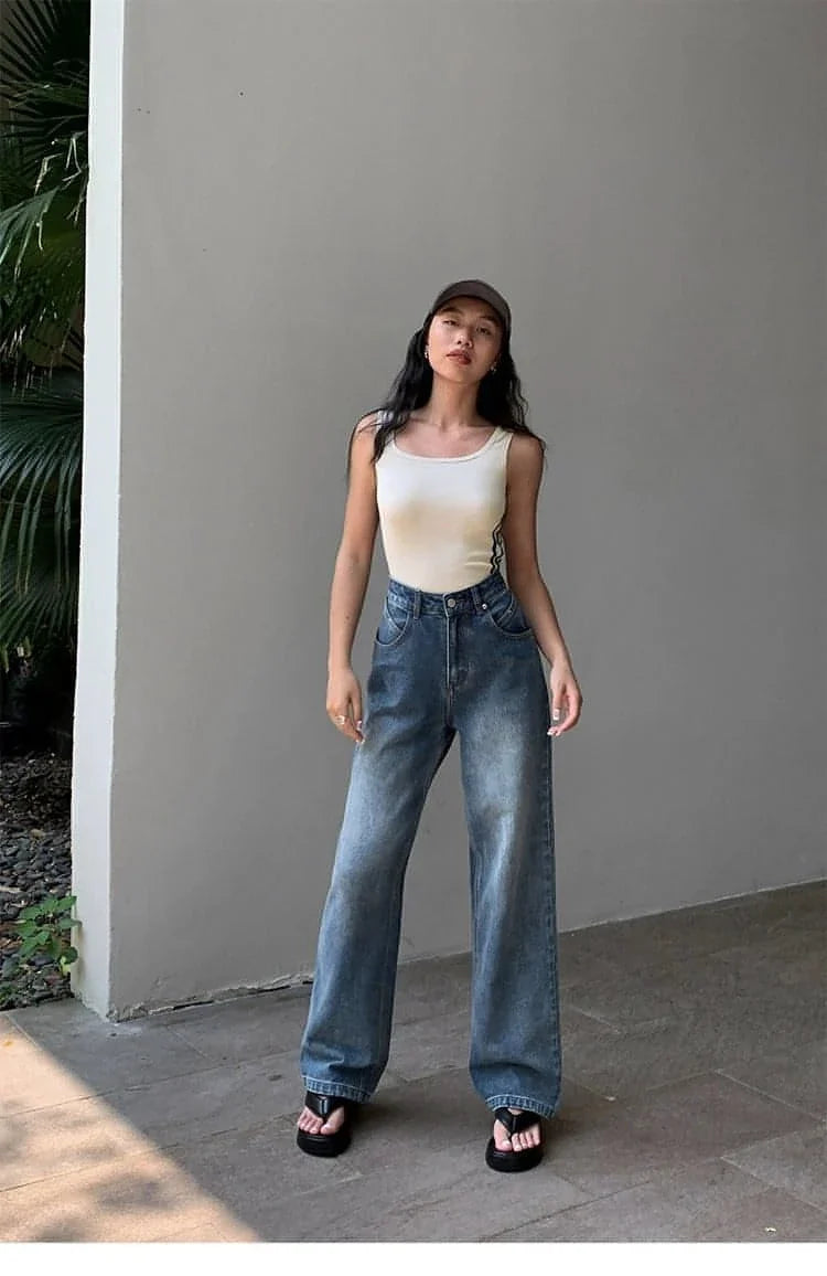 High-Waist Loose Wide-Leg Denim Jeans