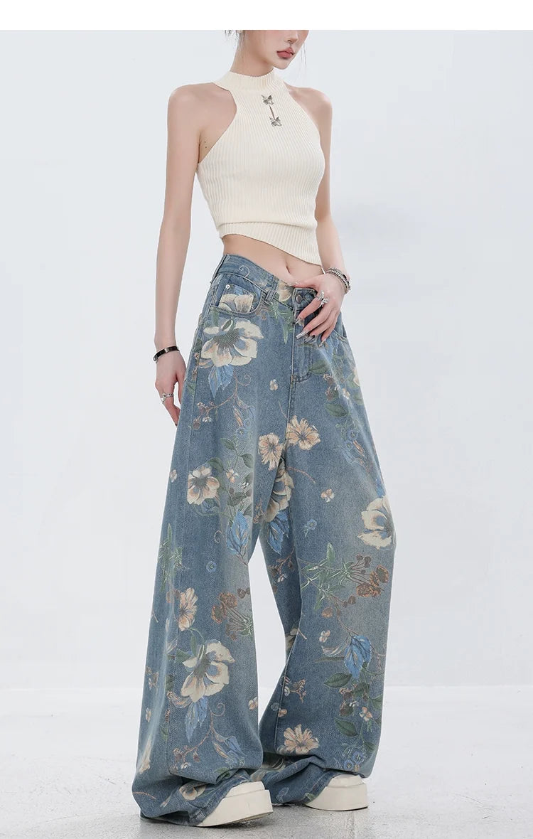 Blooming Botanica Floral Wide-Leg Jeans