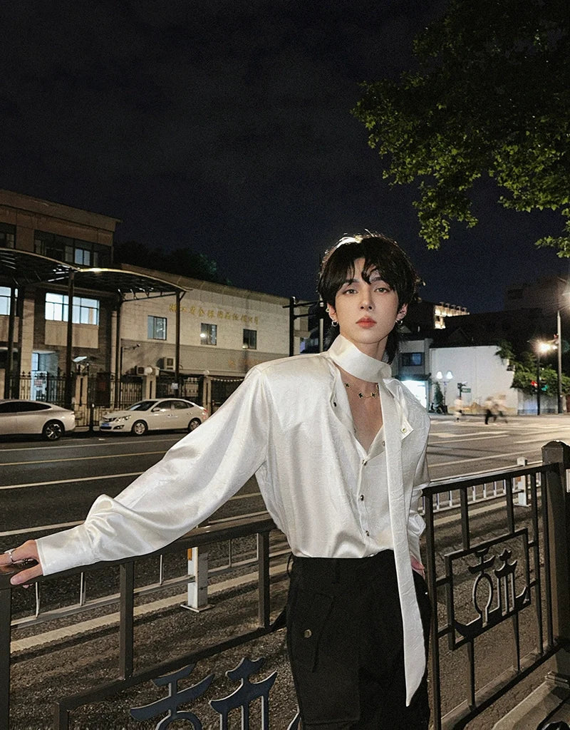 Glossy Tie Neck Shirt