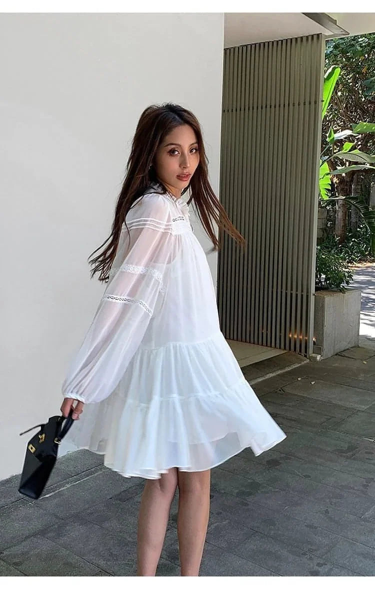 French-Style Ruffle Mini Shirt Dress
