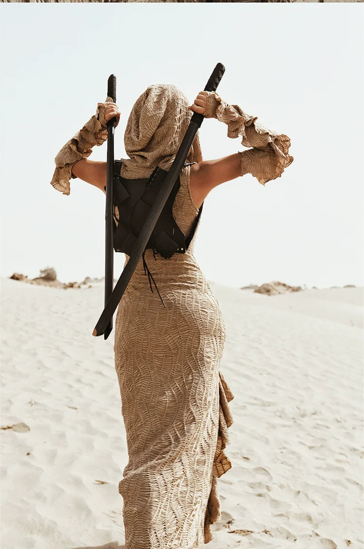 Desert Sand Textured Hooded Dress