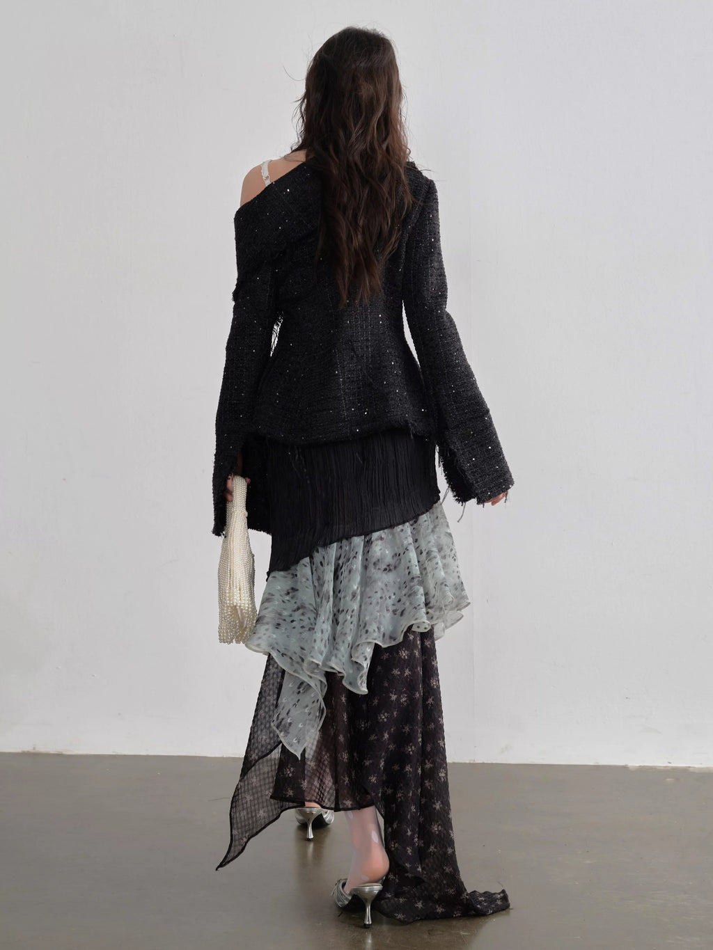 Midnight Mist Asymmetrical Ruffle Skirt