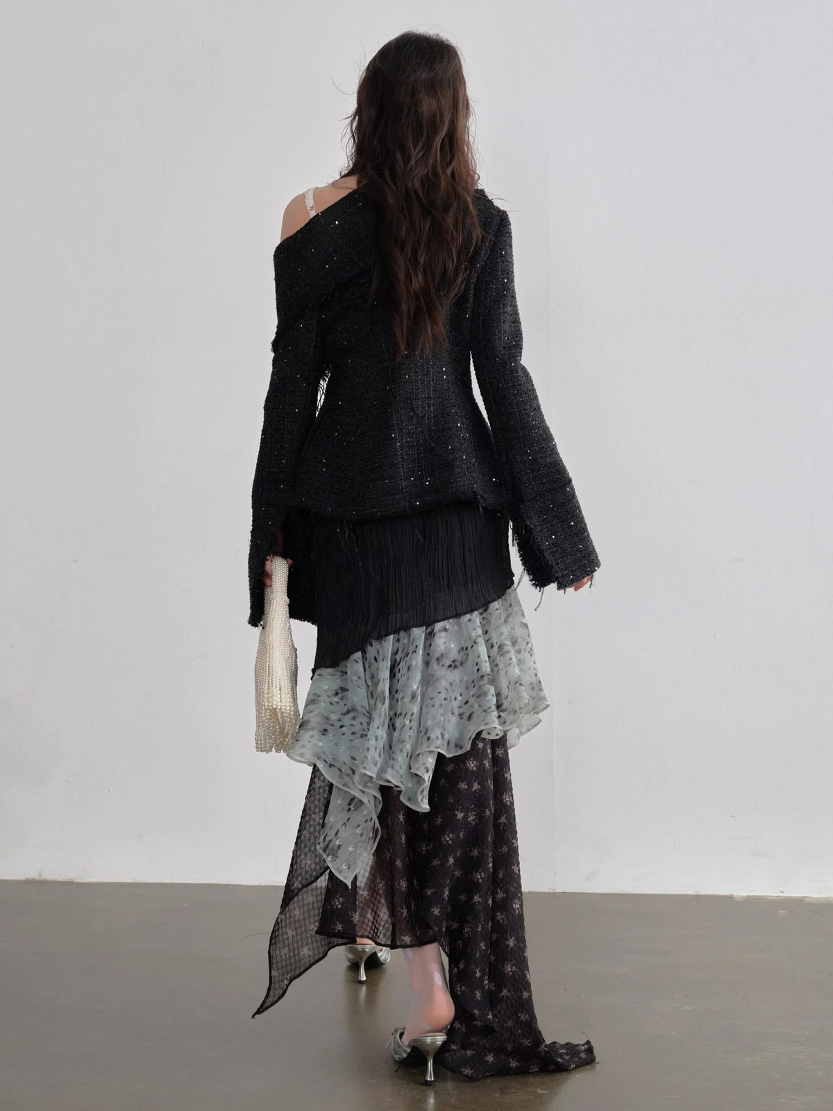Midnight Mist Asymmetrical Ruffle Skirt