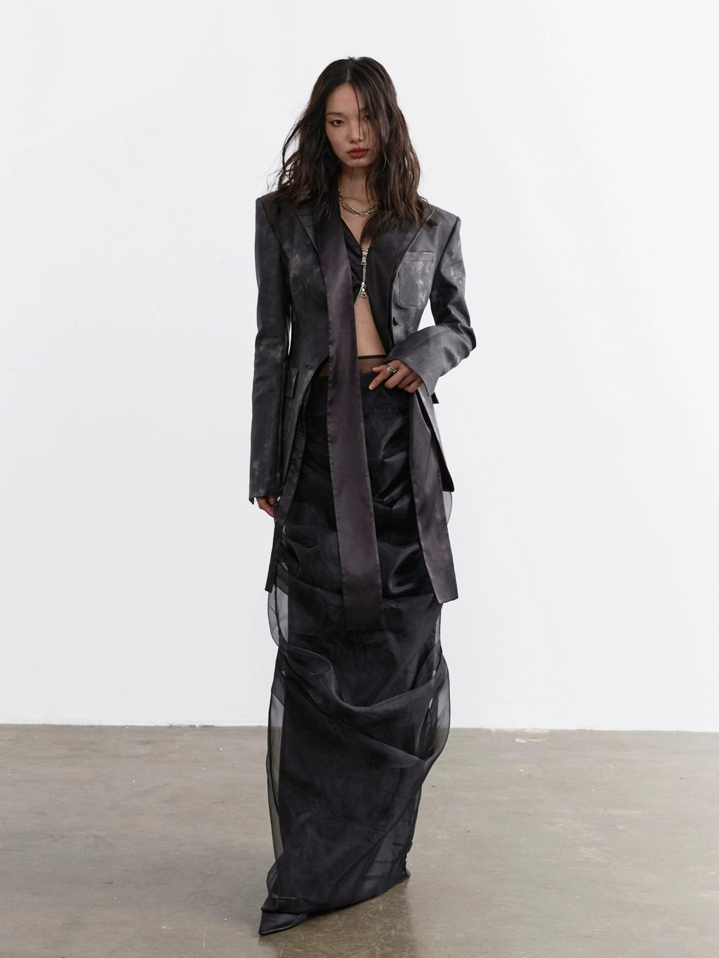 Elegant Two-Piece Maxi Skirt Set - Women'S Black Sheer Overlay Dress With Solid Underskirt