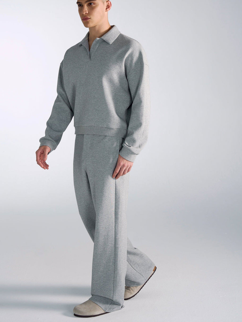 Oversized Polo Sweatshirt and Wide-Leg Sweatpants Setup