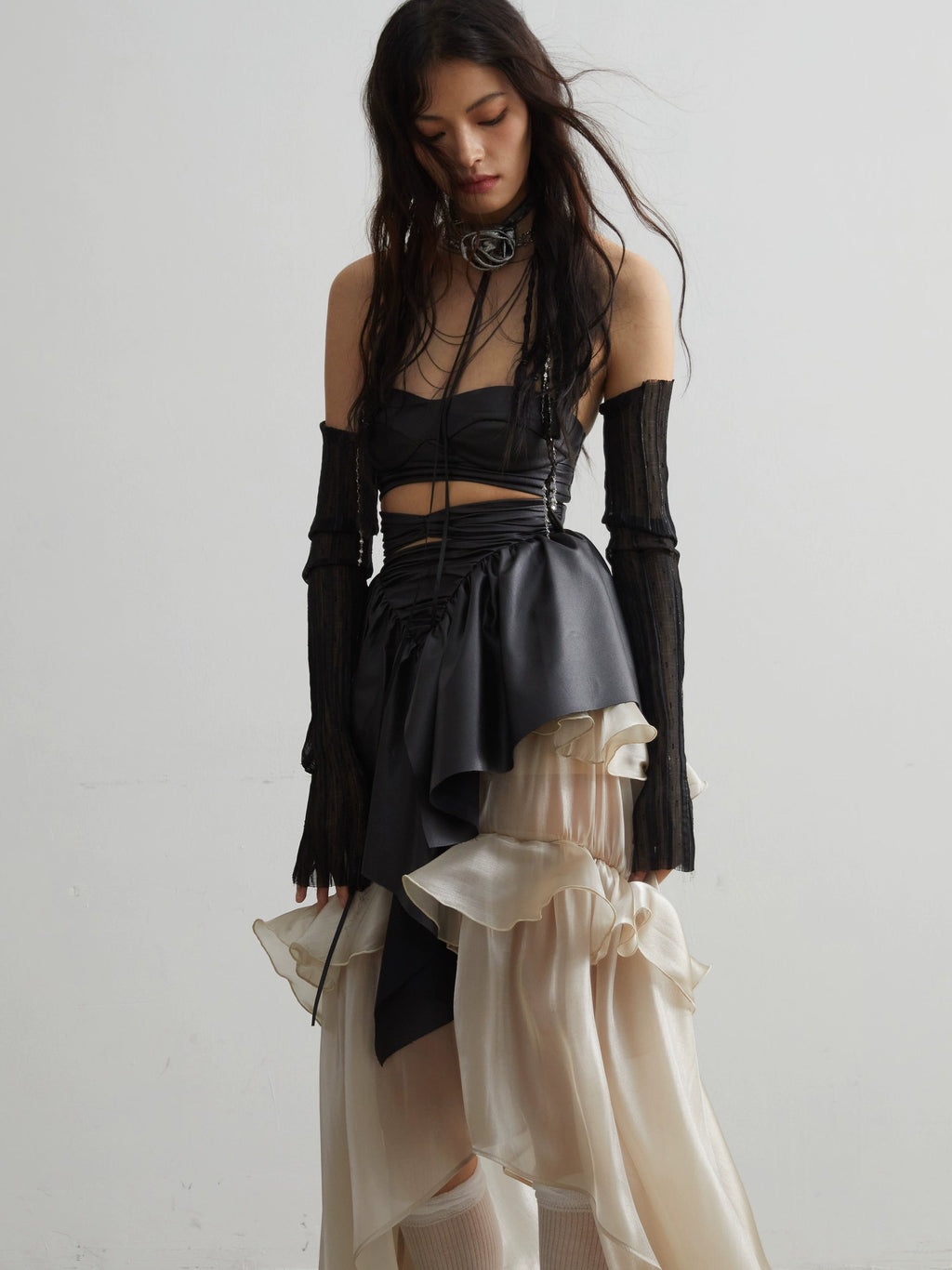 Elegant Ruffled Matte Pu Leather Crop Top