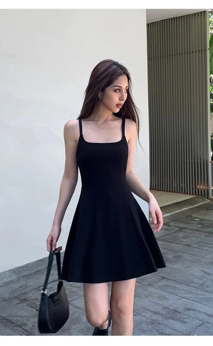 Black Square-Neck A-Line Dress