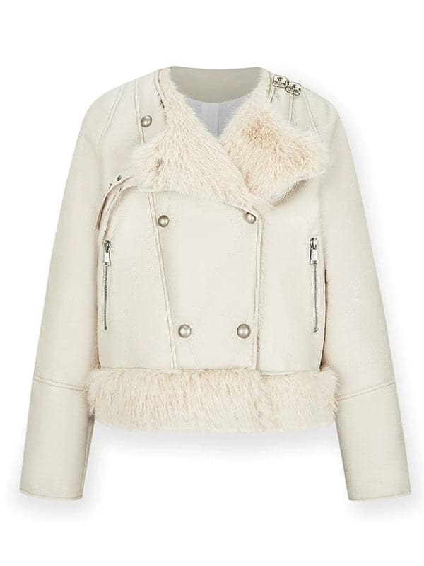 Oversized Faux Leather Jacket with Faux Fur Collar - Sustainable Vegan Outerwear