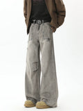Wide Leg Washed Denim Cargo Pants