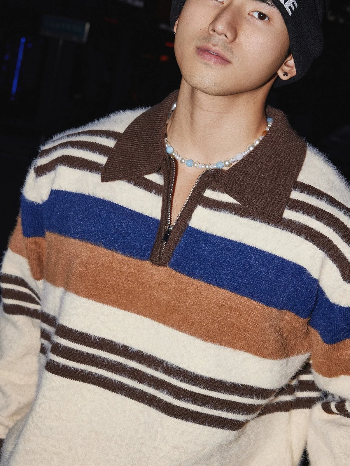 Horizon Striped Knit Polo Sweater