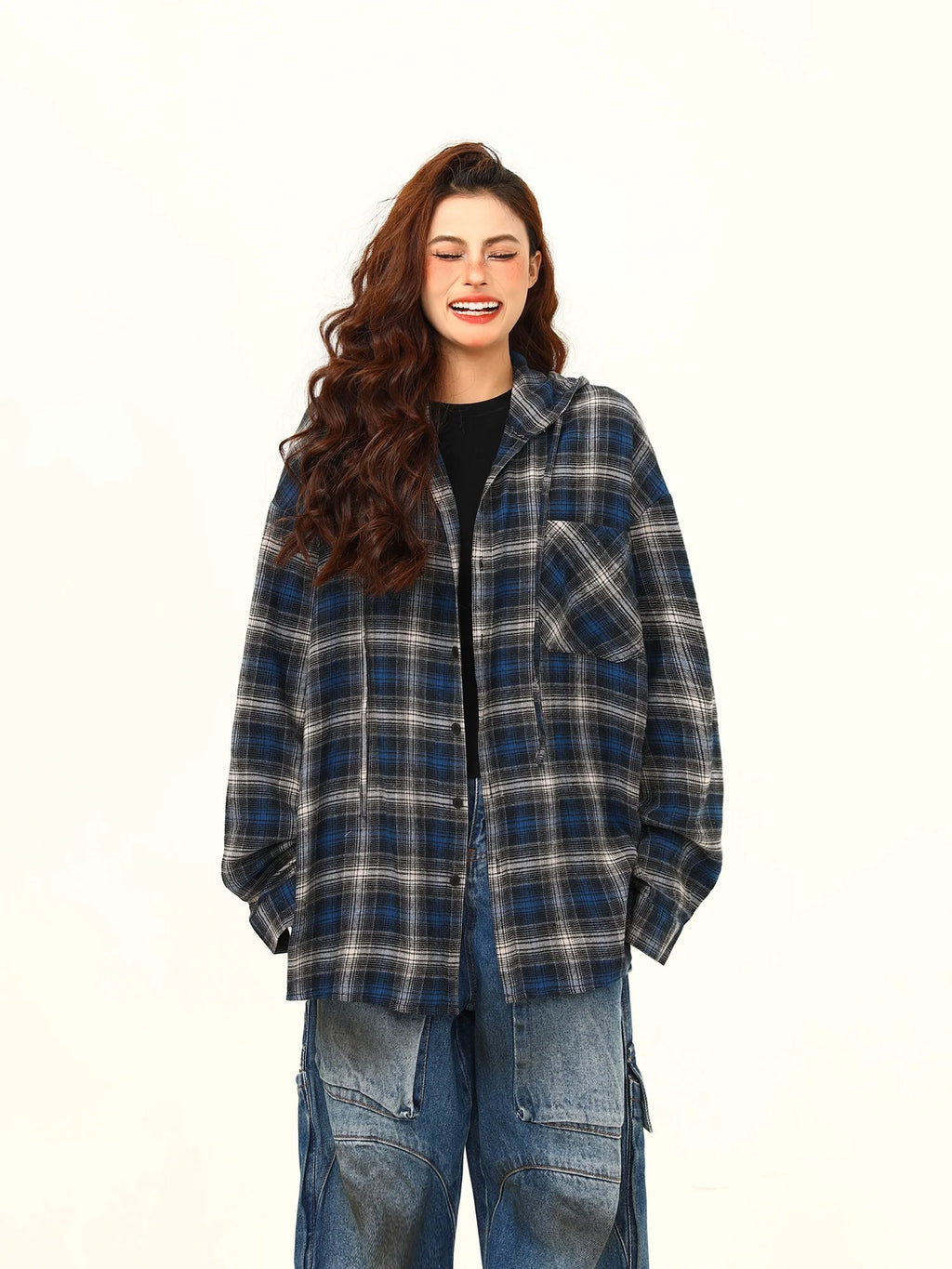 Blue Plaid Oversized Flannel Shirt