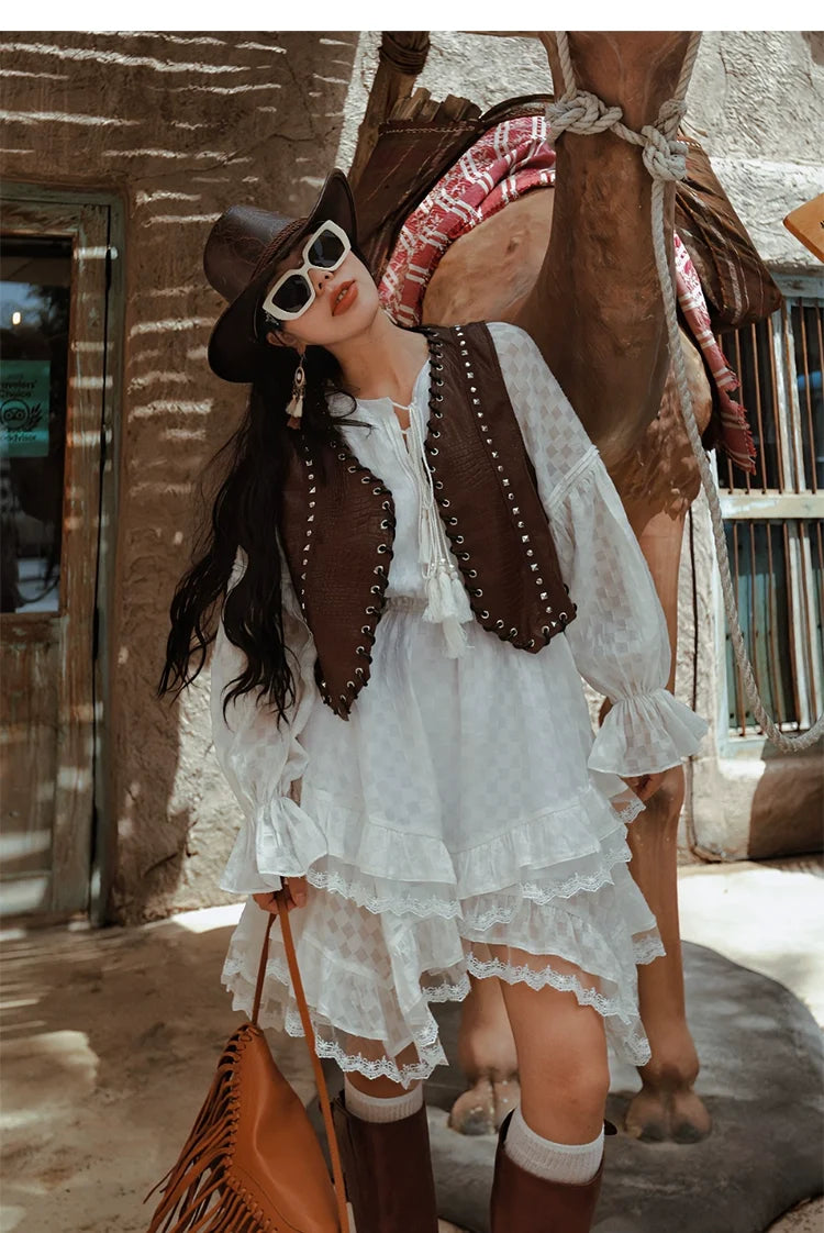 Maixu White Ruffle Long-Sleeve Midi Dress