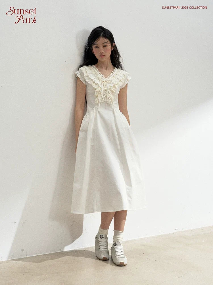 White Ruffle Victorian Cotton Summer Dress