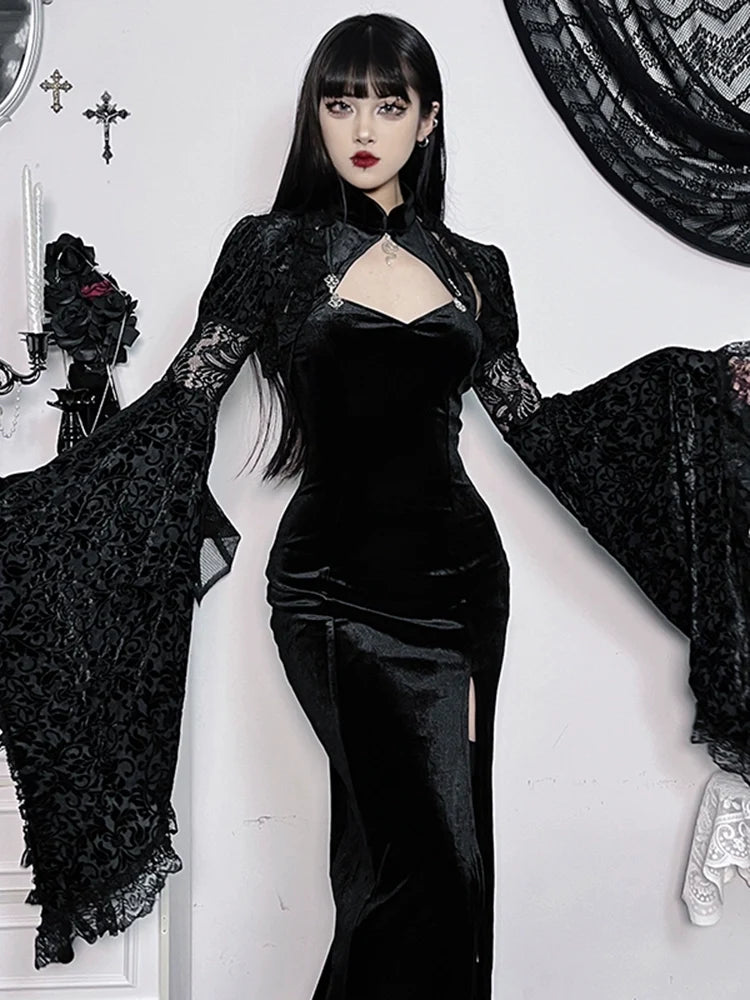 Black Velvet-Look Dress or Lace Bolero