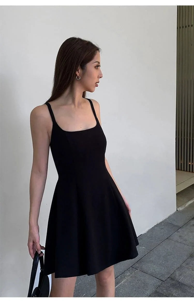Black Square-Neck A-Line Dress