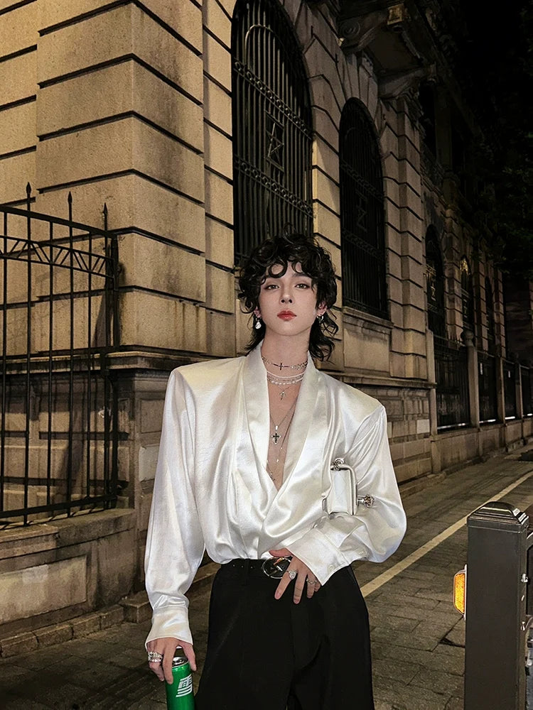 Satin Deep V-Neck Shirt