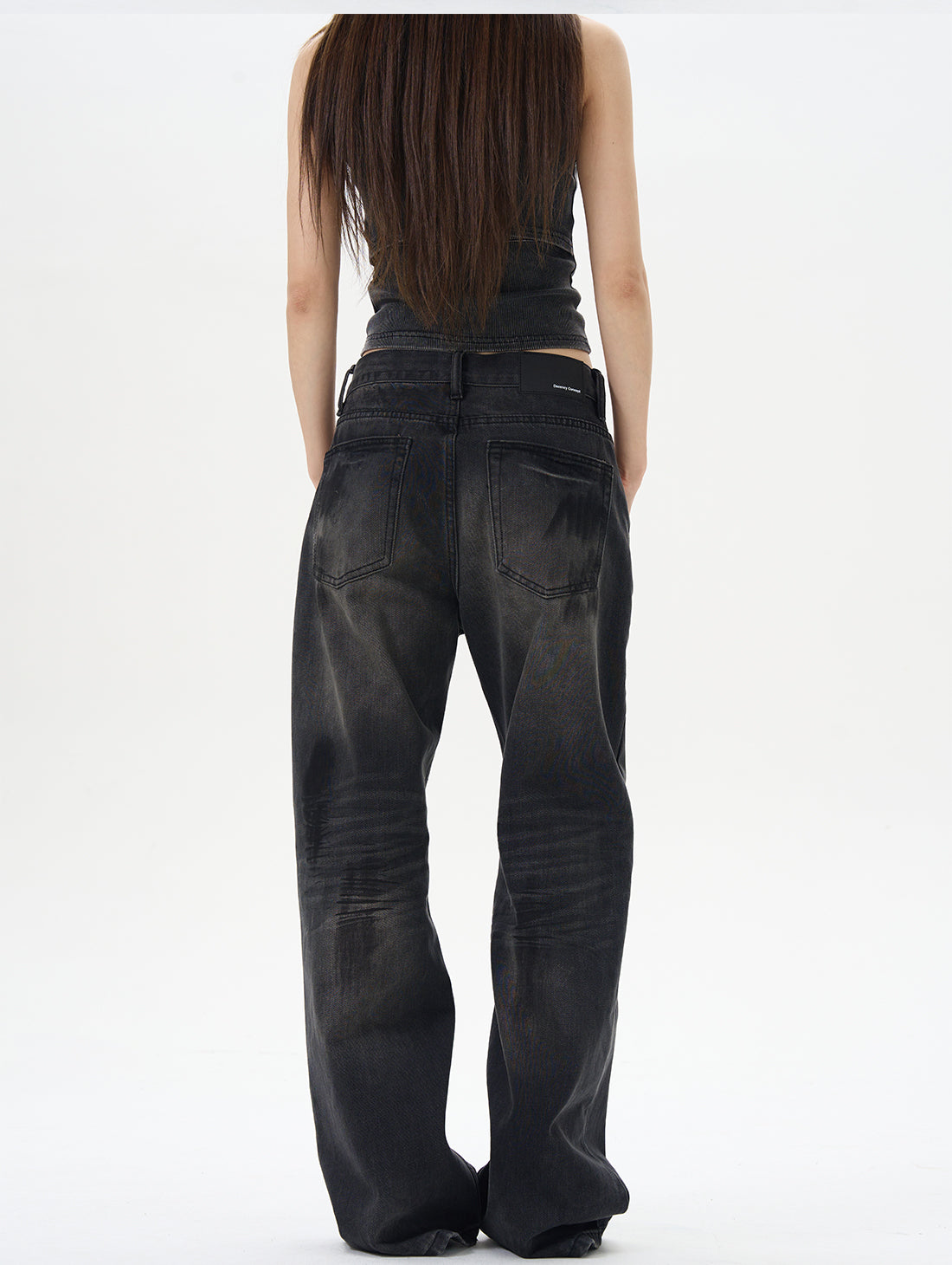 Washed Black Straight Loose Jeans