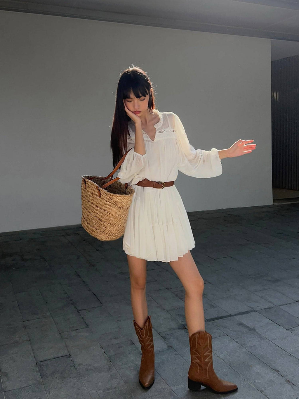 French-Style Ruffle Mini Shirt Dress