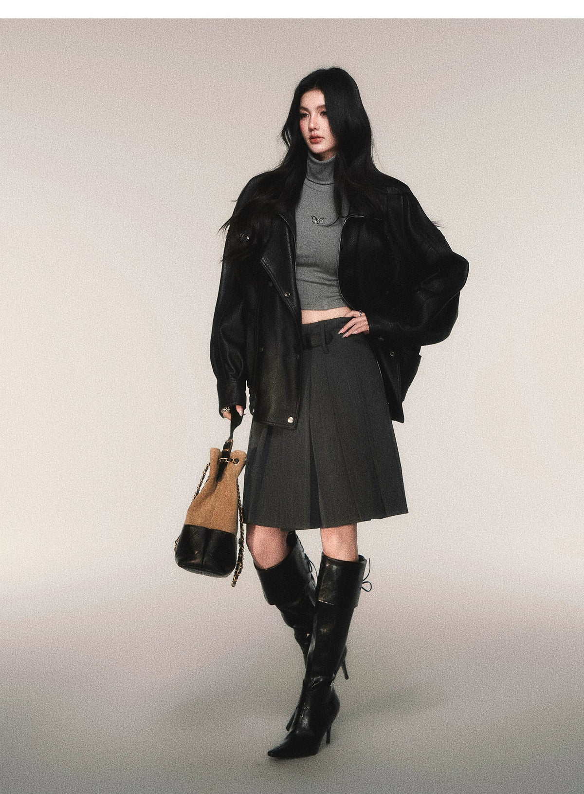 Riding Class Pleated Midi Skirt