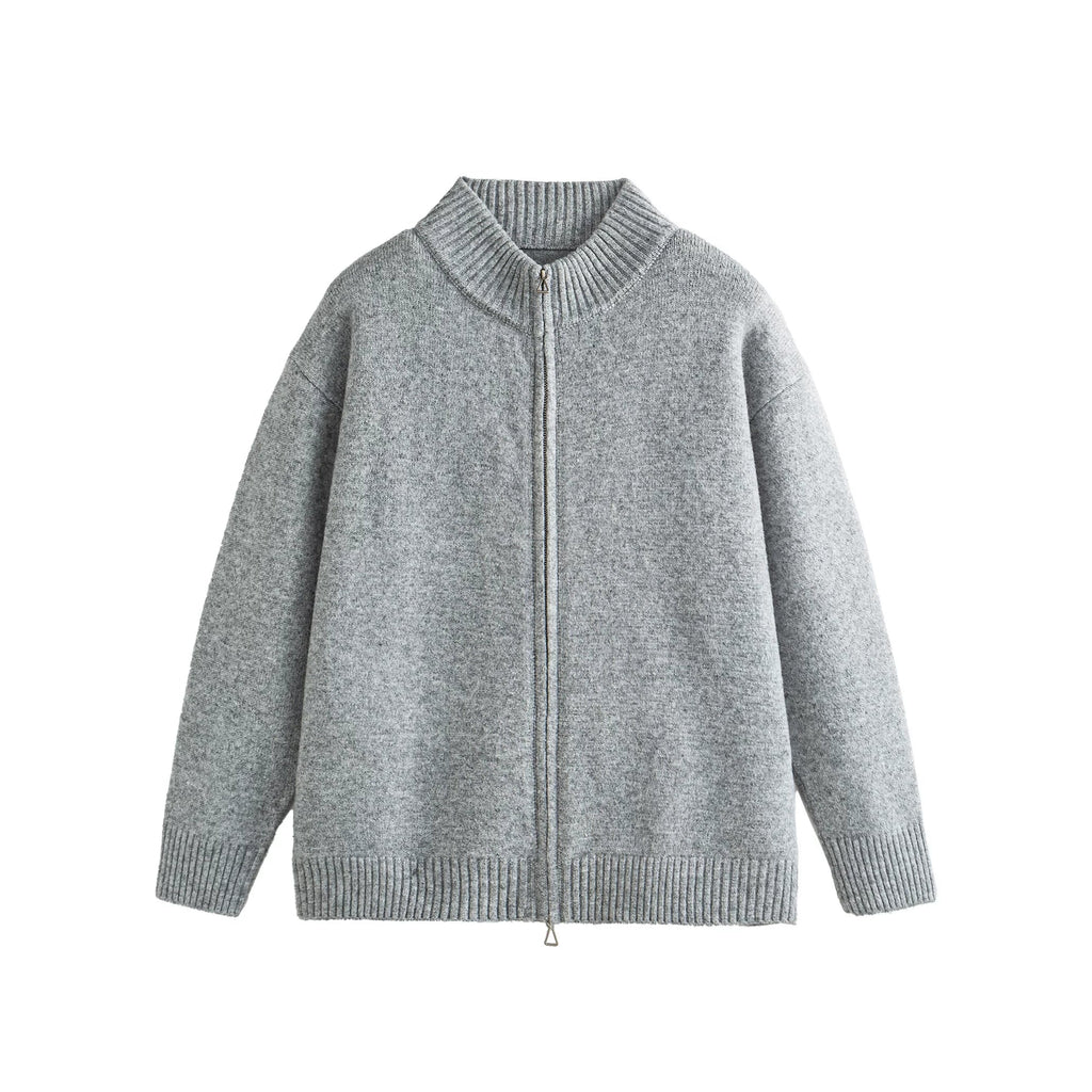 Mélange Zip Knit Cardigan