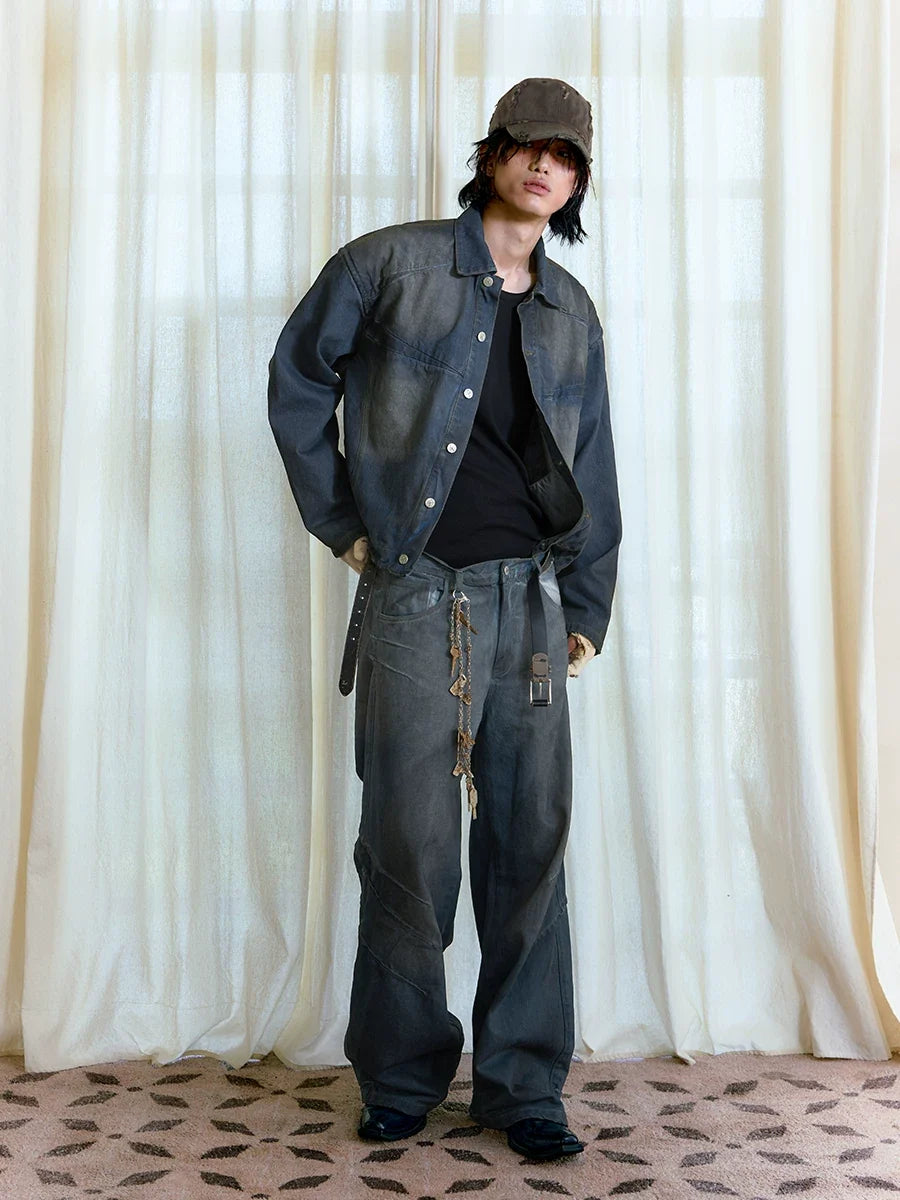 Faded Indigo Panelled Denim Trucker Jacket