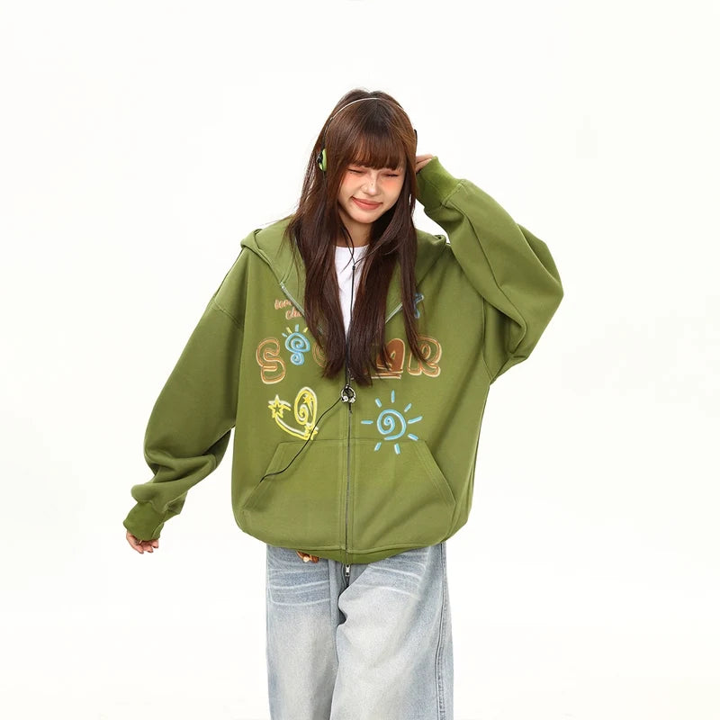 Solar Doodle Washed Zip-Up Hoodie