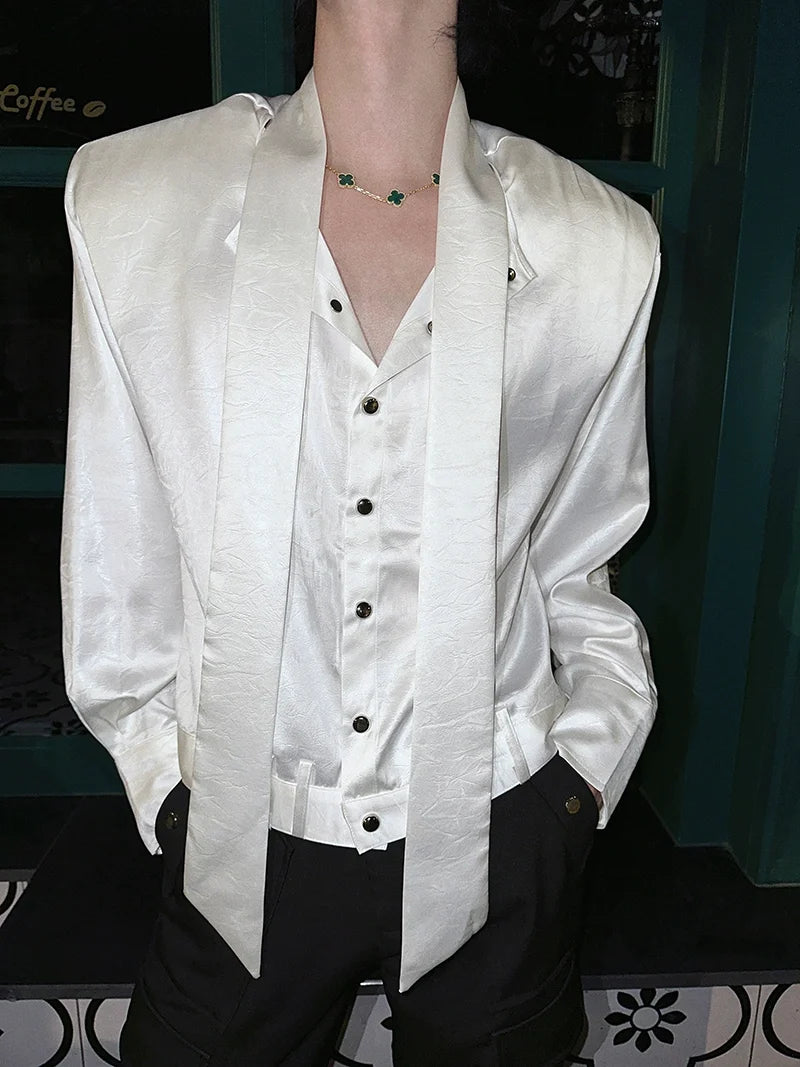 Glossy Tie Neck Shirt
