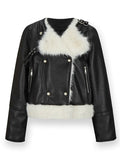 Oversized Faux Leather Jacket with Faux Fur Collar - Sustainable Vegan Outerwear