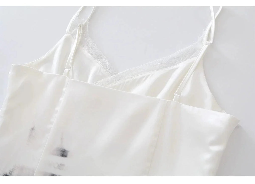 White Distressed Graphic Tank Dress - Women'S Sleeveless Mini Bodycon With Grunge Print