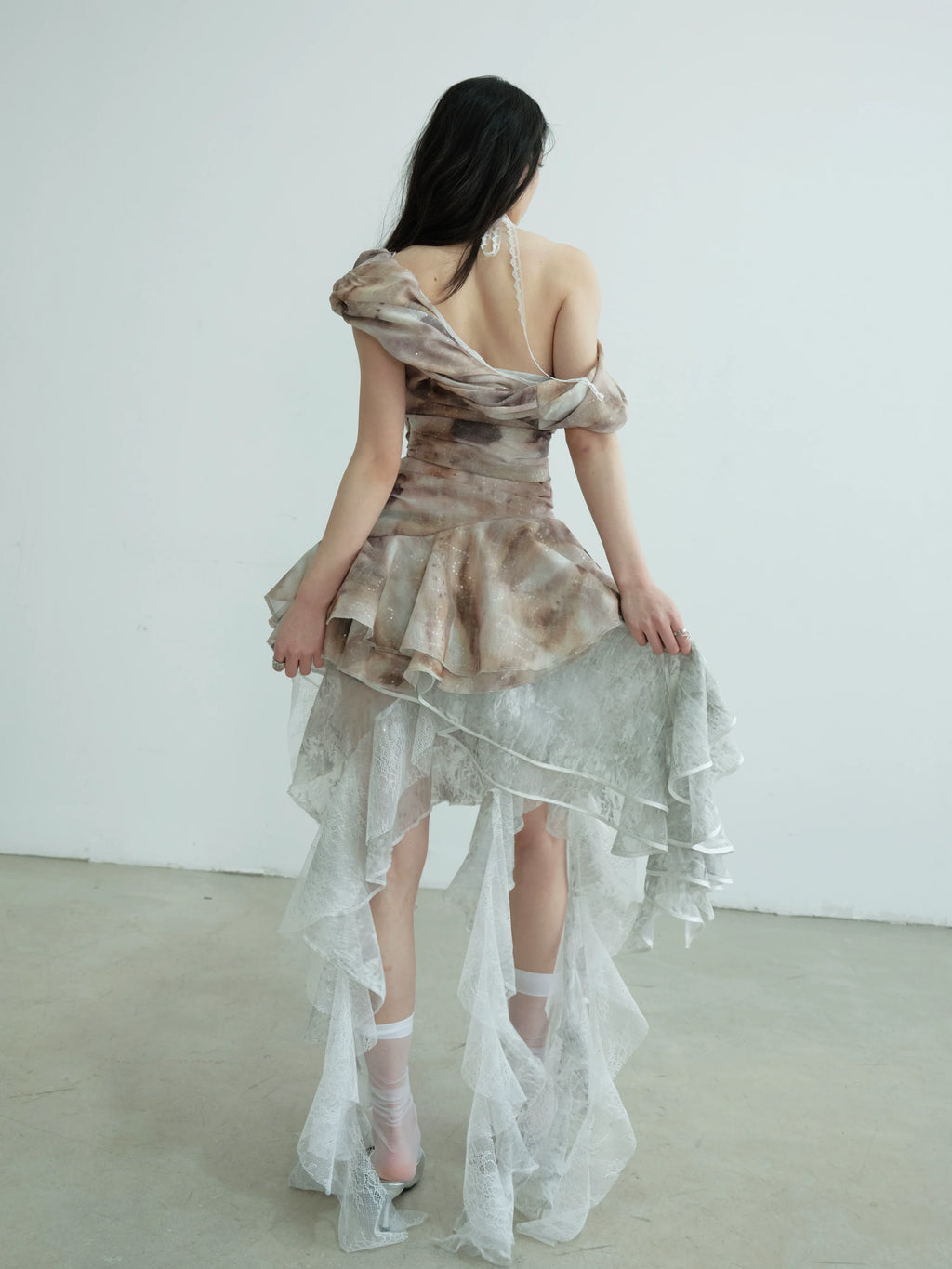 Lace Irregular Ruffle Edge Tube Top Skirt