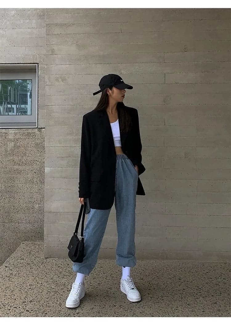 Neva Hu Black Oversized Korean-Style Blazer
