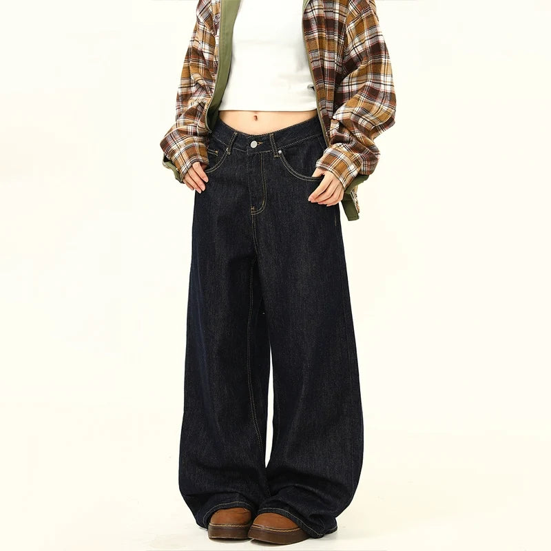 Ultra Wide Leg Mid Waist Dark Jeans
