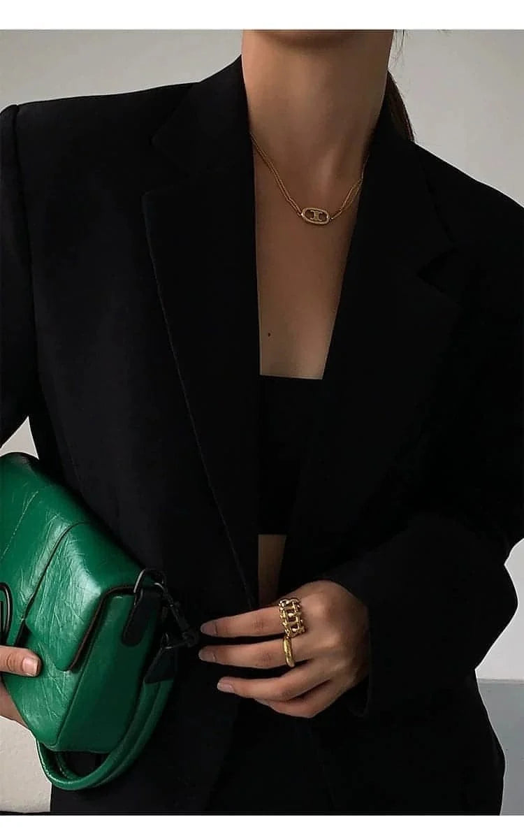 Neva Hu Black Oversized Korean-Style Blazer