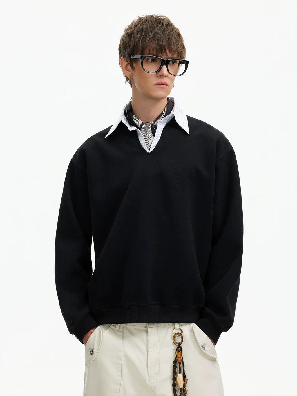 Scholarly Layered V‑Neck Sweatshirt
