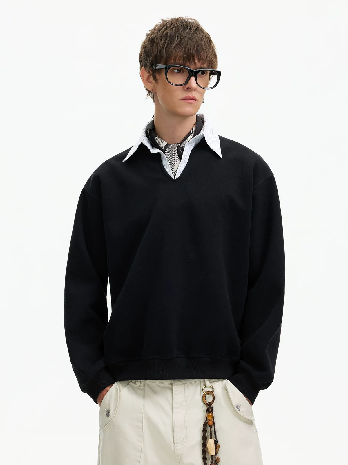 Scholarly Layered V‑Neck Sweatshirt