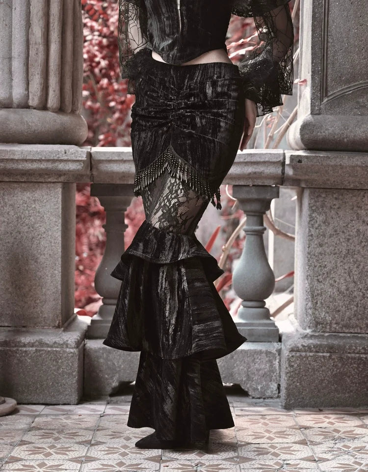 Black Lace Ruffle Mermaid Skirt