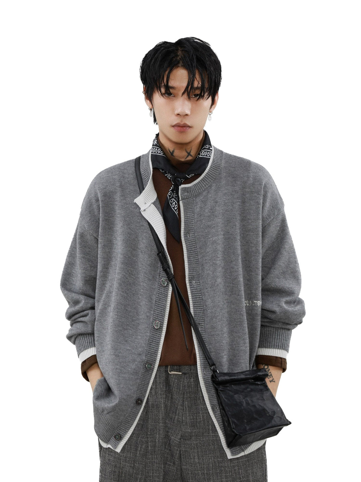 Ink Edge Contrast Knit Cardigan