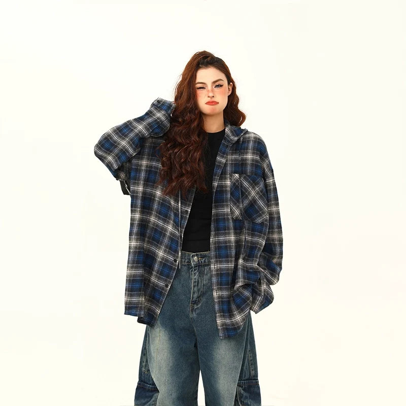 Blue Plaid Oversized Flannel Shirt