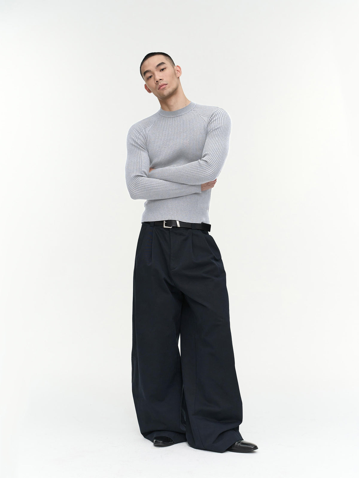 Ribbed Long-Sleeve Knit Sweater