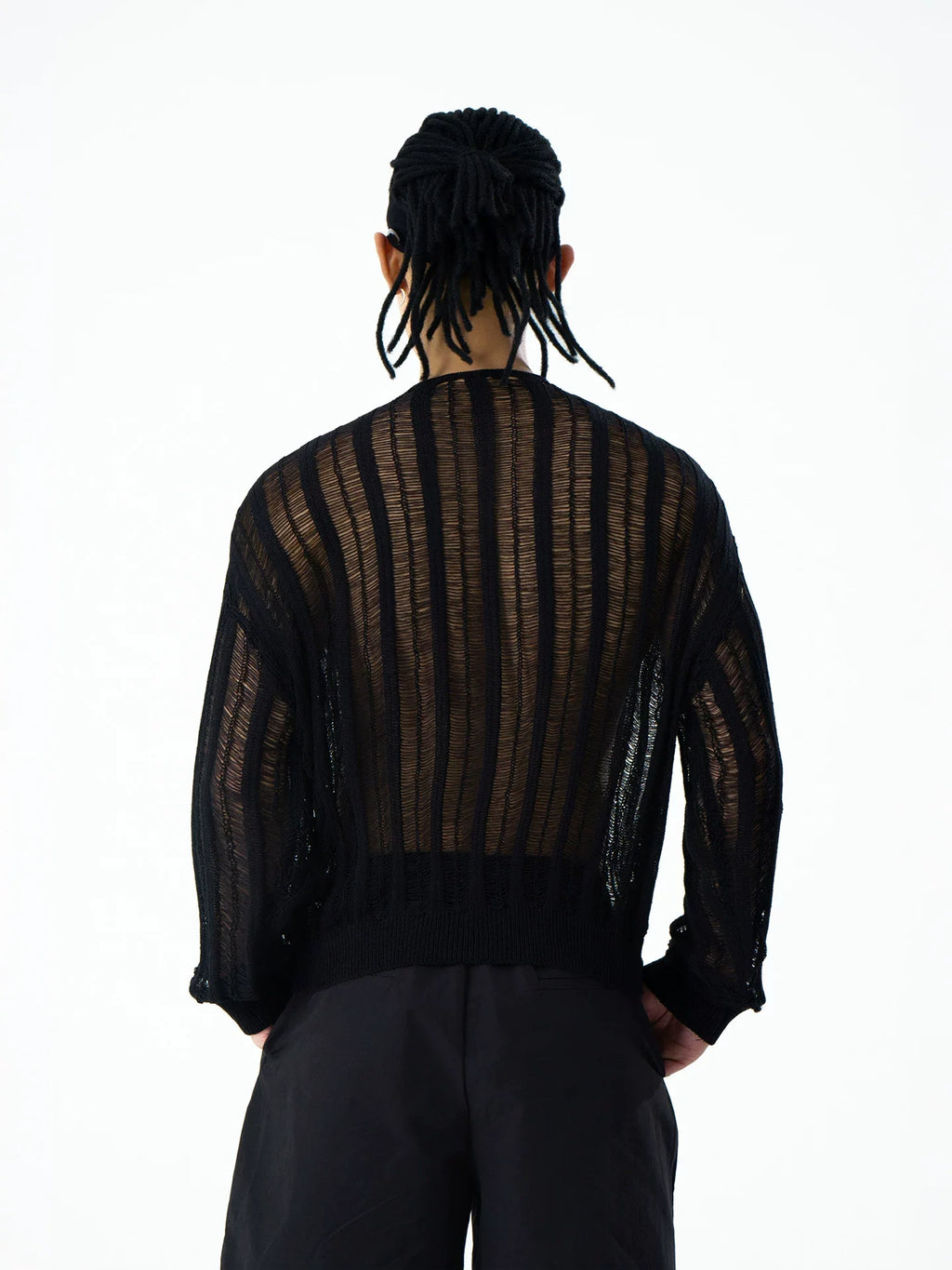 Mesh Rift Lace-Up Sheer Knit Sweater