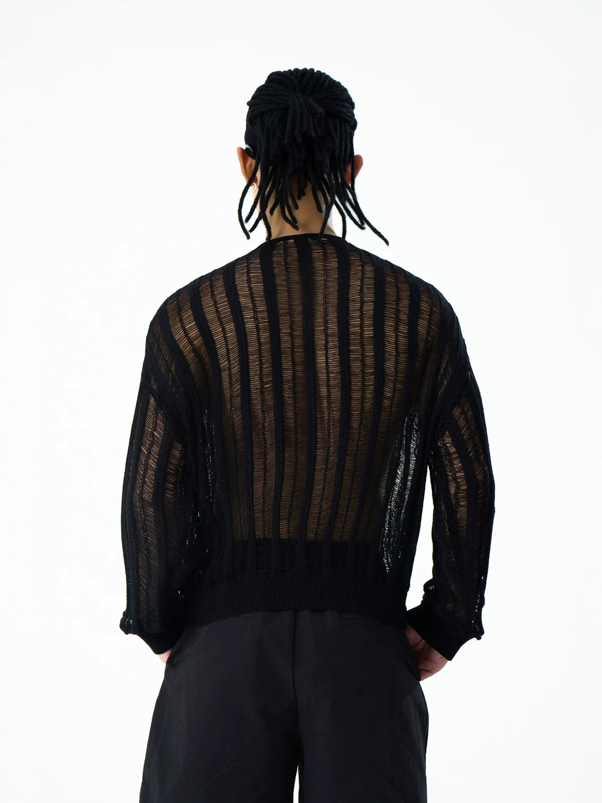 Mesh Rift Lace-Up Sheer Knit Sweater