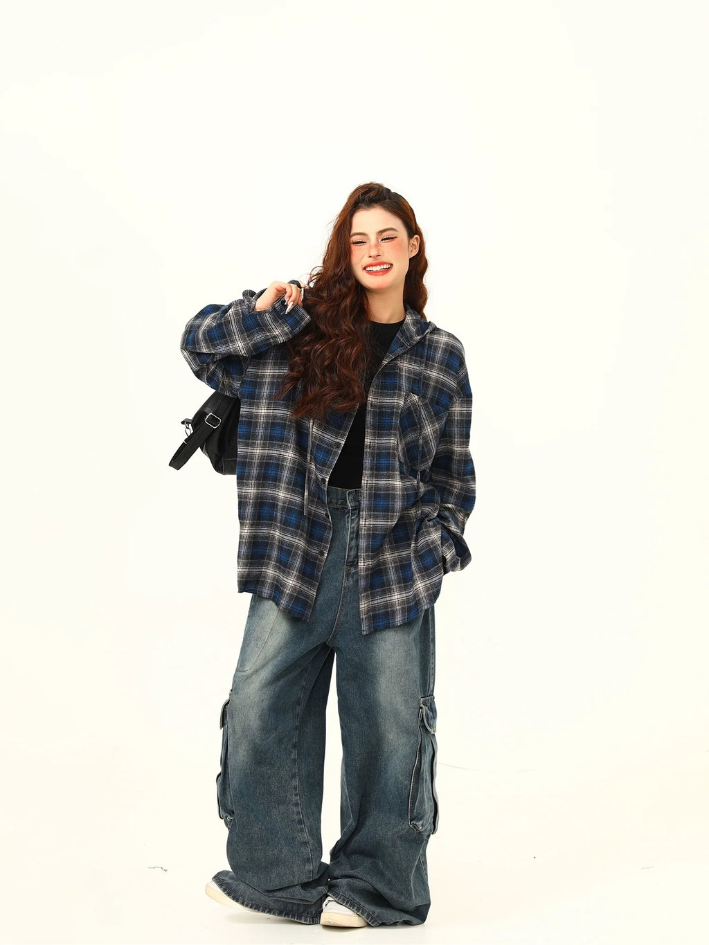 Blue Plaid Oversized Flannel Shirt