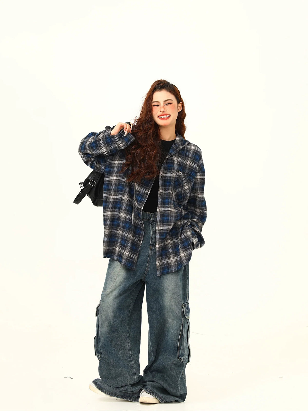 Blue Plaid Oversized Flannel Shirt