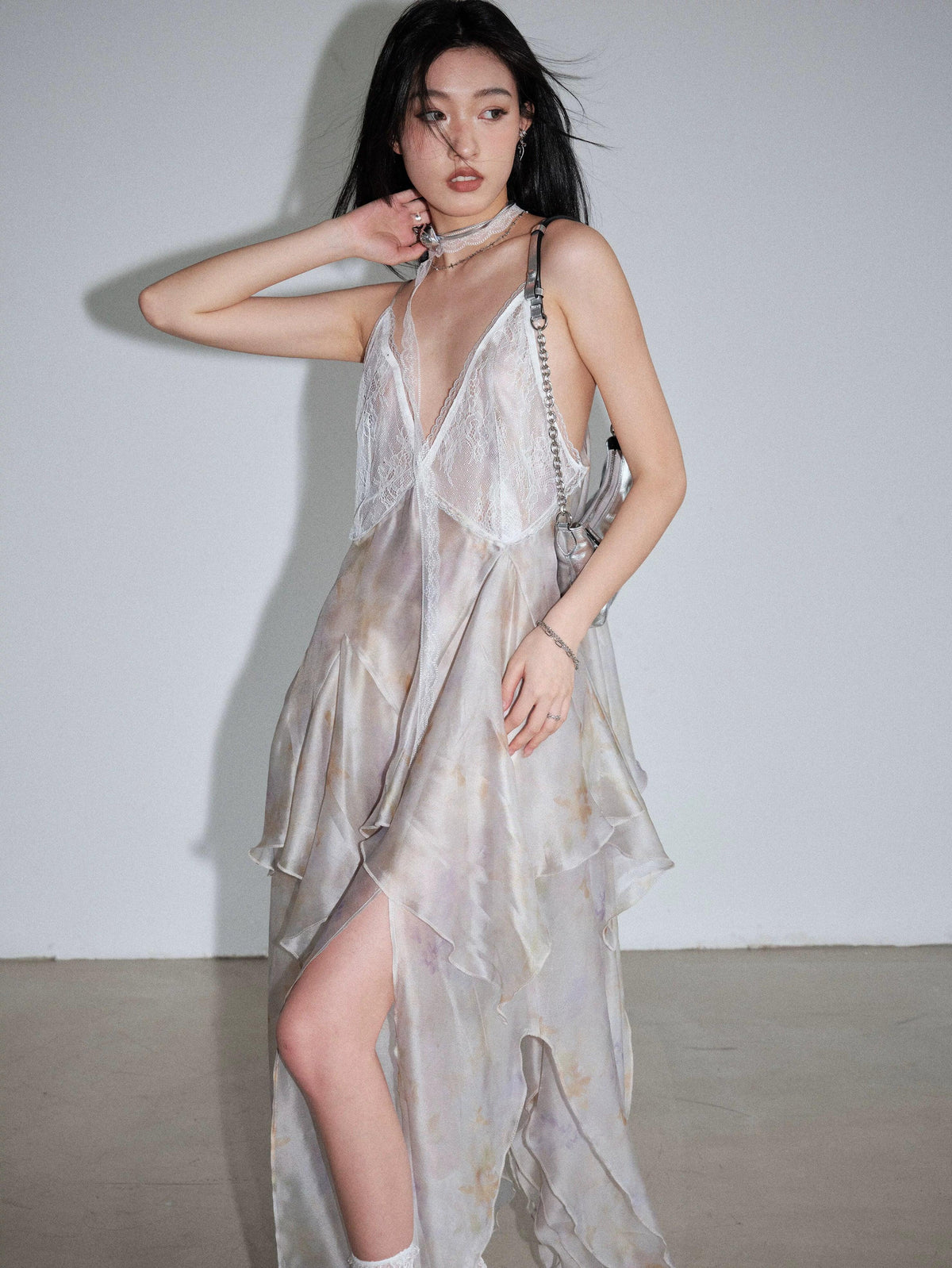 Ivory Layered Chiffon Slip Dress