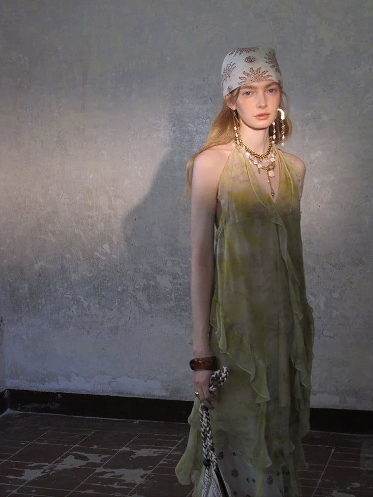 Sheer Ruffle Layered Maxi Dress