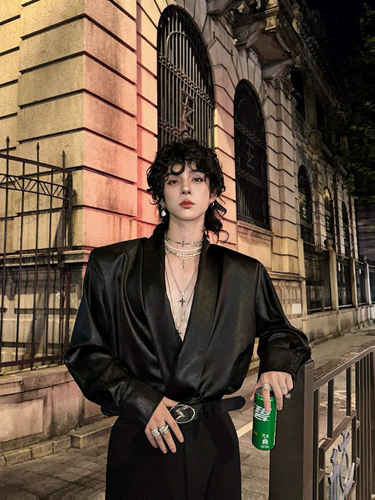 Satin Deep V-Neck Shirt