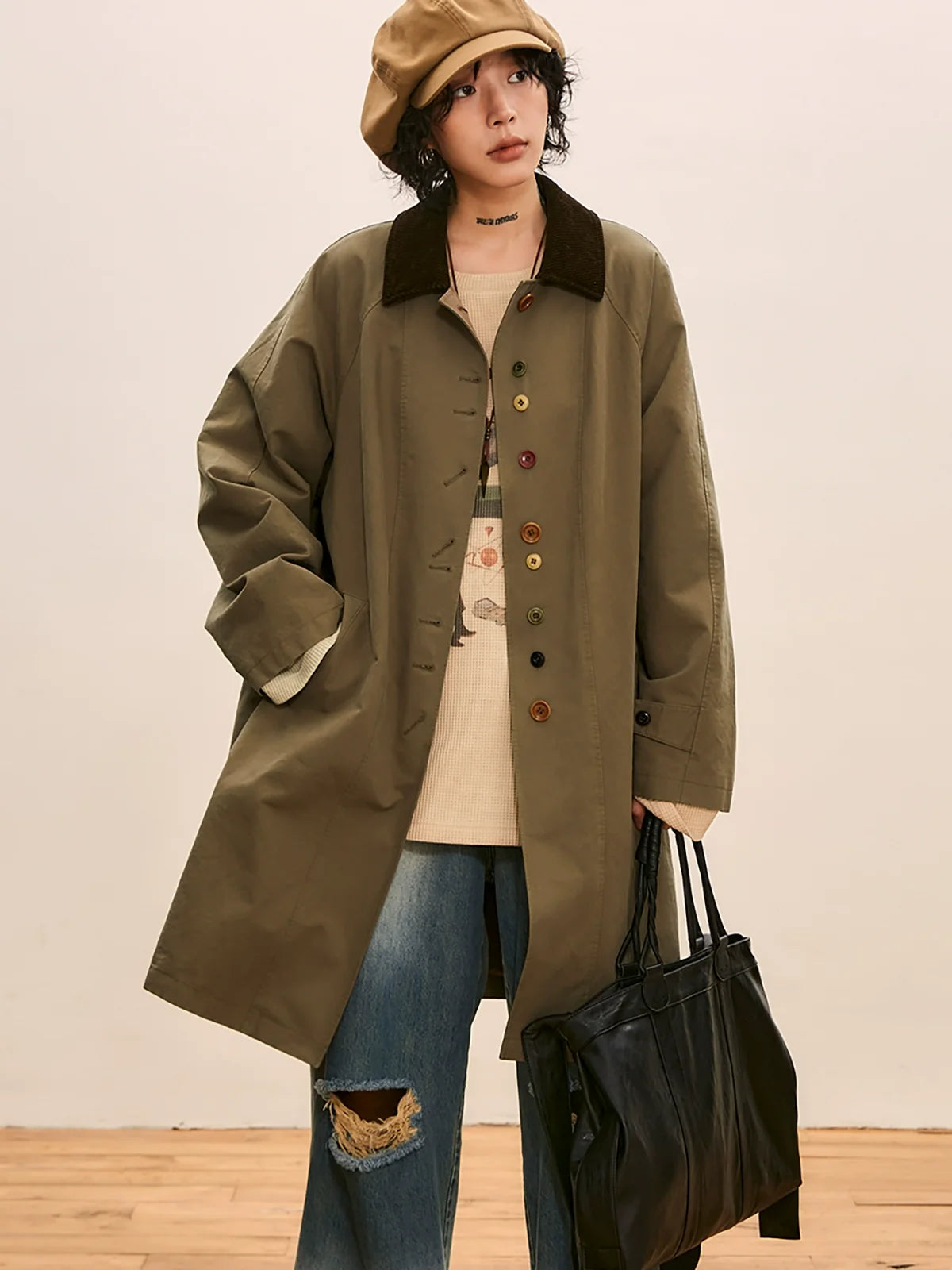Vintage-Inspired Oversized Coat - Multi-Color